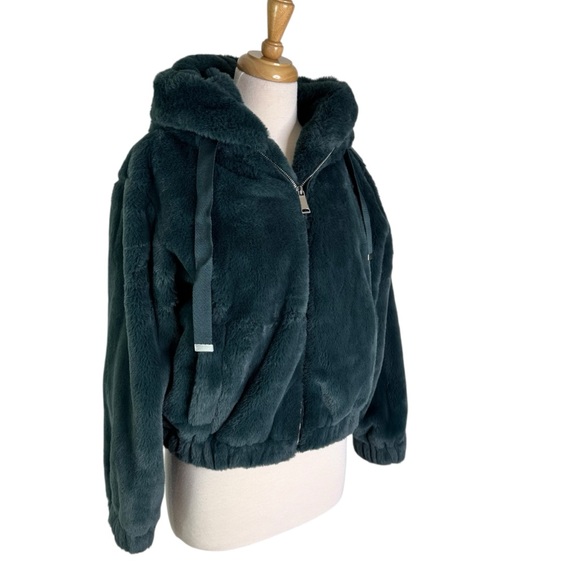 Philosophy Faux Fur Hooded Jacket Coat Green Size S Boho - Picture 4 of 10